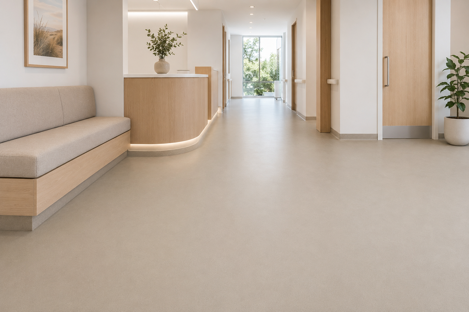 Sheet vinyl flooring in a bright, practical interior